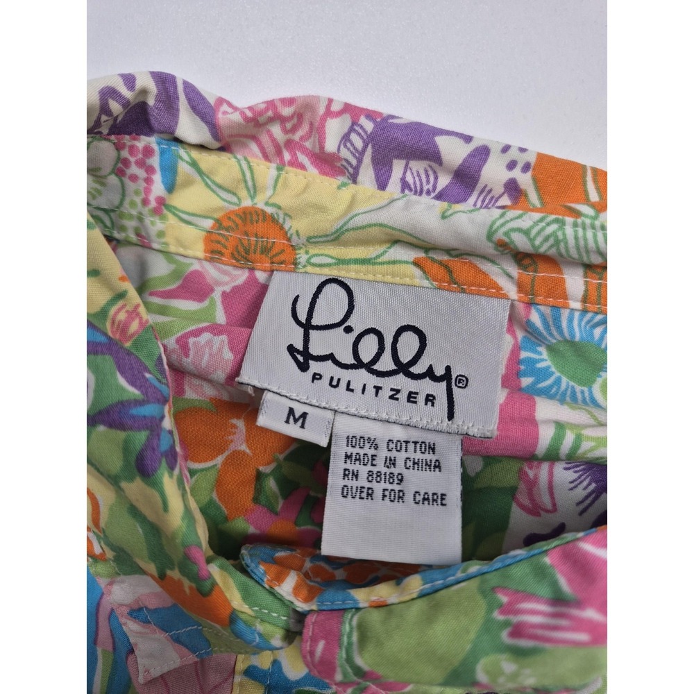 Lilly Pulitzer Shirt Womens M Multicolor Floral Patchwork Button Up Top Blouse - Picture 3 of 11